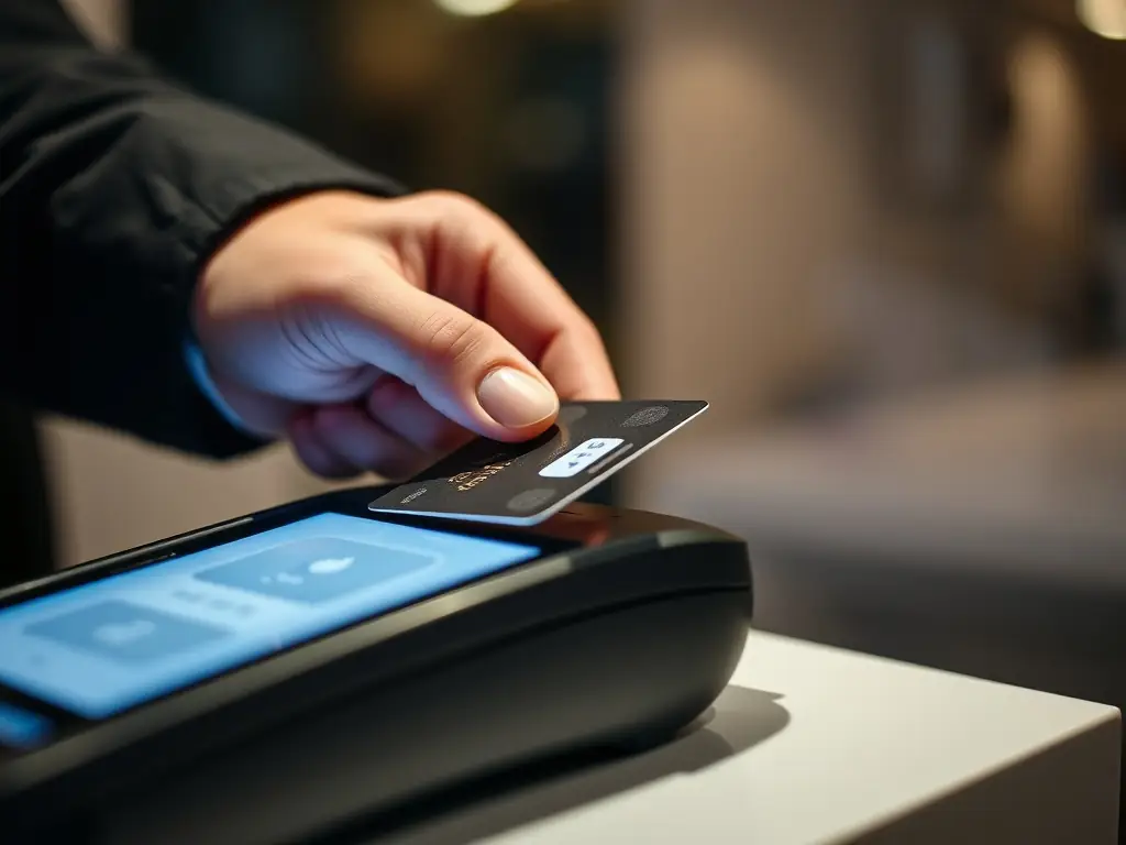 An image of a Ramp corporate card being used at a point of sale, emphasizing the ease and control Ramp provides over business expenses.